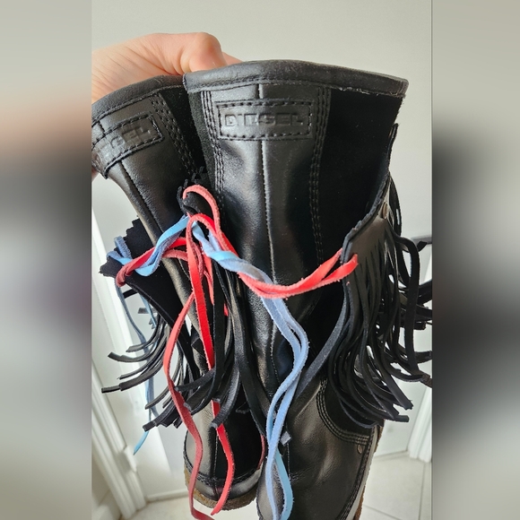 Diesel Vintage Fringe Black Leather Boots - Picture 2 of 8